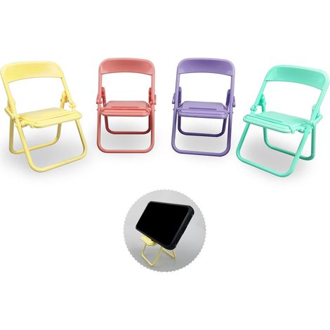 Lntyq Lot de 4 Mini Supports de Téléphone Portable en Forme de Chaise, Pliable Mignon Créatif Couleur Bonbon Réglable Support de Téléphone Portable, Décoration pour Téléphone Portable, Tablette (1/5)