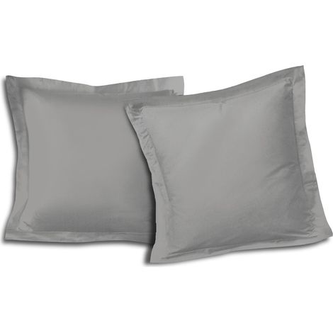 Taies d’Oreiller 63x63 cm 100% Coton, Lot de 2, Gris Clair, Douces, Respirantes et faciles d’Entretien (1/5)