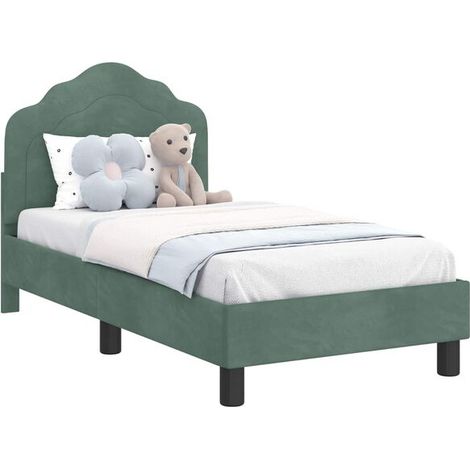Cadre de lit bébé avec tête de lit, velours vert d'eau (1/5)