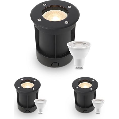 LED Bodeneinbaustrahler Schwarz rund 230V IP67 - Leuchtmittel: GU10 4W 2700K - Anzahl: 3x (1/5)