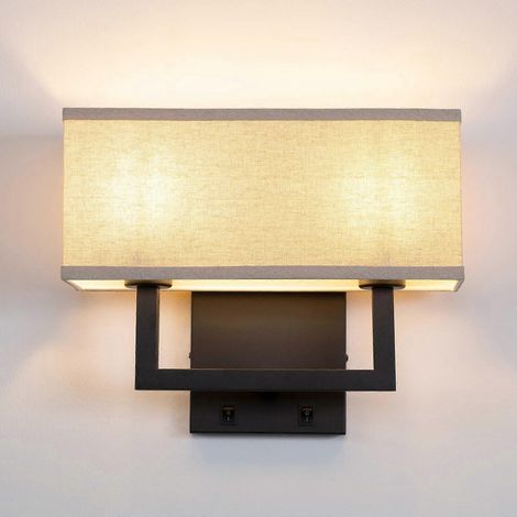 Vintage-Industrie-Doppelwandleuchte mit Leinenschirm, festverdrahtete Nachttischlampe mit Ein-/Ausschalter für Schlaf- und Wohnzimmer (Schwarz)
