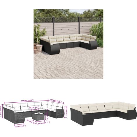 10-tlg. Garten-Sofagarnitur mit Kissen Schwarz Poly Rattan - Gartenmöbel Set - PE-Rattan Möbel - Outdoor Lounge - Gartenlounge - Esstischgarnitur - Home & Living (1/3)