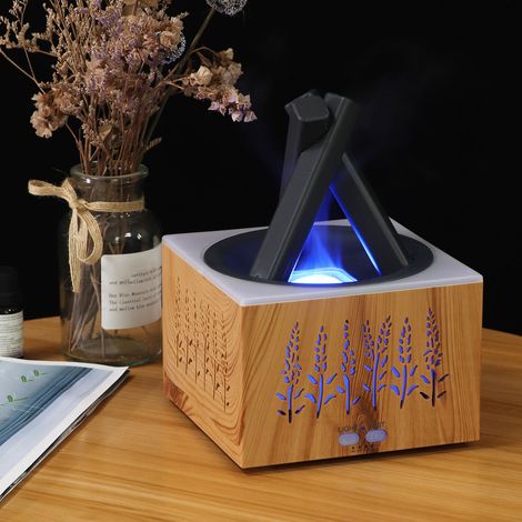 Humidificador de aromaterapia silencioso de 400 ml con función de llama y apagado automático, diseño de espiga de trigo natural, enchufe estadounidense 100-240 V. (1/5)