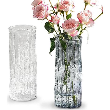 Dos jarrones de cristal para decoración de interiores, de estilo minimalista moderno, adecuados para mesas de comedor, oficinas, dormitorios, etc., 20 x 6,5 cm. (1/5)
