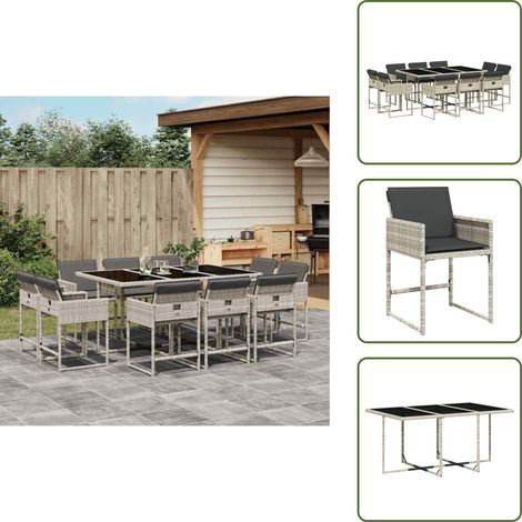 Cuscini da pranzo - vidaXL Set Pranzo Giardino 11pz con Cuscini Grigio Chiaro Polyrattan - Rattan PE