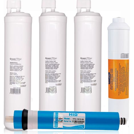 Recambios osmosis inversa green filter con membrana tipo CS posfiltro rosca 1/4" (1/6)
