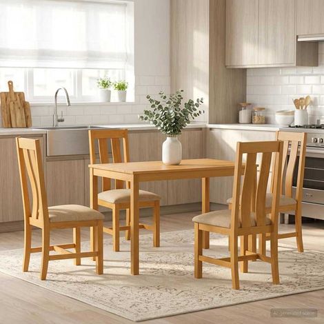 vidaXL Ensemble de salle à manger 5 pc Beige Bois de chêne massif (1/5)