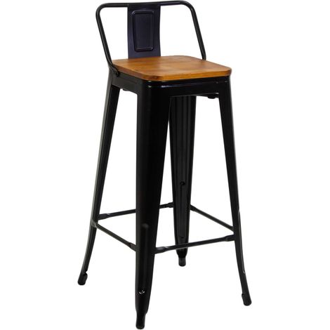 Sgabello con Schienale New Bristol 42x42xh77/94 cm in Ferro Nero con seduta in Legno (1/2)