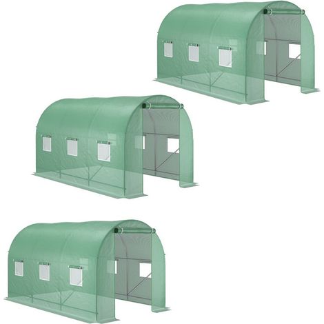 3er-Set foliengewächshaus Tomatengewächshaus Treibhaus Folientunnel Frühbeet mit Fenster Grün 350 x 200 x 200 cm