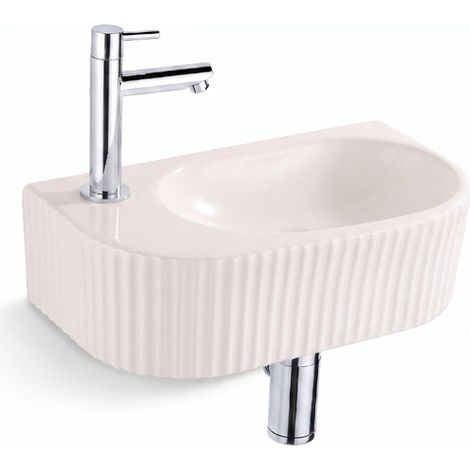 QeramiQ Fuente Lavabo pour WC - 40x22x12 cm - nervure - demi-rond - trou de robinet de Lavabo pour WC a gauche - ceramique - robinet de Lavabo pour WC (1/5)
