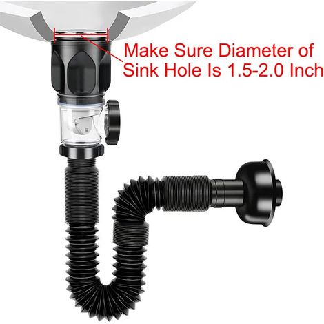 Kit de siphon pour lavabo avec tube flexible extensible en forme (1/4)
