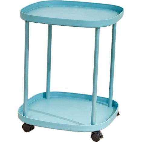 Meuble de chevet de luxe à double étagère, table d'appoint roulante pour canapé, étagère de rangement amovible pour salon et dortoir, bleu paon (1/5)