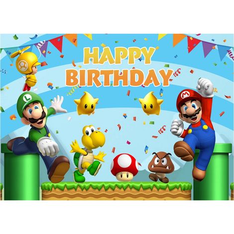 KLZO Super Mario Pièce d'Or Jeu Vidéo Joyeux Anniversaire Décor Toile de Fond Photo Enfants Fête Thème Accessoire, 125 x 80 cm (1/5)