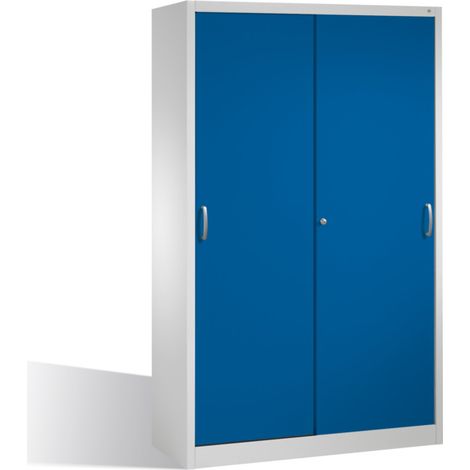 Armoire à outils C+P avec portes coulissantes, intérieur 4 étagères, H1950xL1200xP500mm face avant bleu gentiane corps gris clair (1/3)