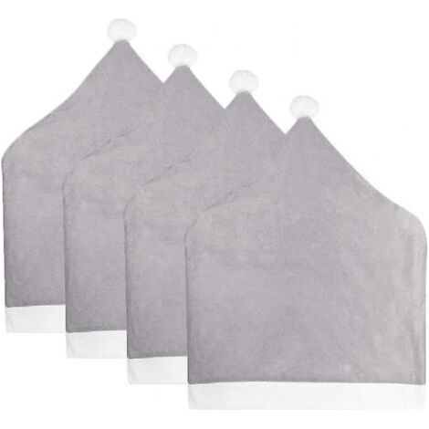 Lot de 4 housses de dossier de chaise de salle à manger en forme de chapeau de Père Noël gris (1/5)