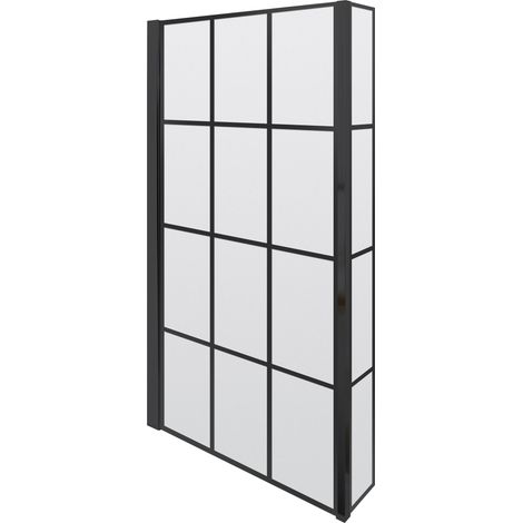 Black Frame 6mm Glass L Shaped Shower Bath Screen 1430 x 795 x 150mm (1/5)