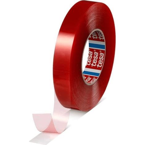 Nastro biadesivo trasparente Tesa 4965 da 50 m x 19 mm, nastro adesivo industriale per applicazioni su LED, profili in gomma, plastica ABS e mobili, resistente.