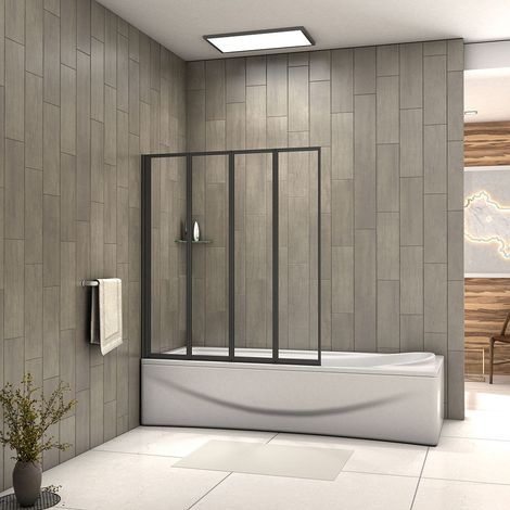 Acezanble 1000x1400mm New Black Framed 4 Folding Pivot Shower Bath Screen Panel