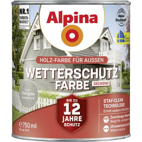 Alpina Wetterschutzfarbe deckend 0,75 L steingrau Holzschutzfarbe (1/3)