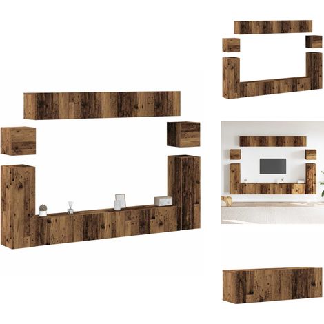 Ensemble de meuble TV mural 8 pcs vieux bois bois d'ingénierie - Ensemble De Meubles TV - Ensembles De Meubles TV - Meuble TV - Meuble Hifi (1/5)