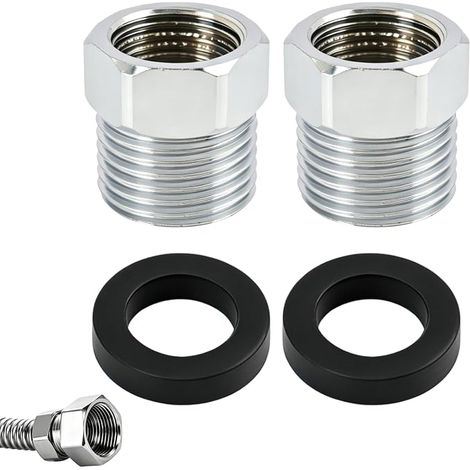 2 Piezas Reductor, Rosca Hembra de 3/8" a Rosca Macho de 1/2" Adaptador Conector de Latón Cromado Reductor de Rosca Nippel Octogonal, con Junta para Mangueras Fontanería Aire Comprimido (1/5)