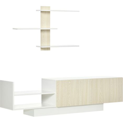Meuble TV pour salon avec support TV 150 x 31,5 x 40 cm et étagère murale 95,5 x 16 x 60 cm, couleur naturelle (1/5)