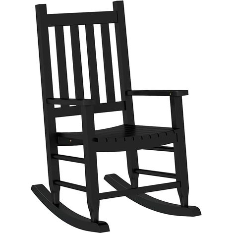 Chaise à bascule，Chaise de relaxation enfants noir bois de peuplier massif CFW65790 (1/5)