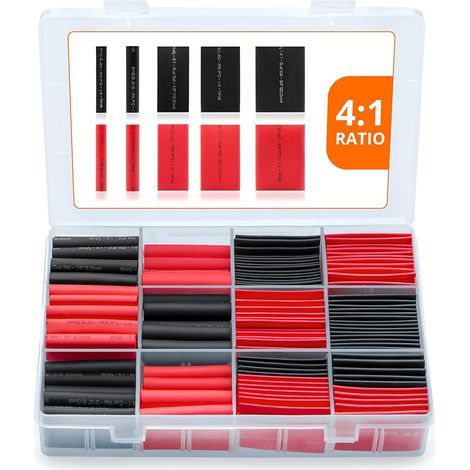 190 Pieces Heat Shrink Tubing, 4:1 Double Wall, Internal Adhesive, Black and Red, for Automotive and Marine Wiring (1/5)