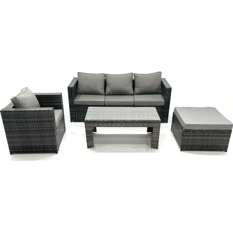 Fimous Rattan Garden Furniture Set Outdoor Lounger Sofa with Coffee Table Armchair Big Footstool Dark Grey Mixed (1/5)