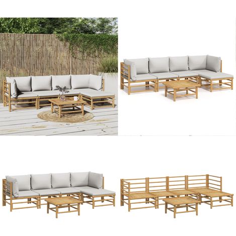 6-tlg. Garten-Lounge-Set mit Hellgrauen Kissen Bambus - Bambus Möbel - Gartenloungeset - Outdoor Möbel - Gartenmöbel - Esstisch - Home & Living (1/5)