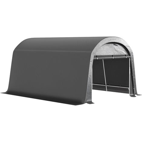 Abri de jardin avec bâche en plastique, tente à outils, garage portable – 300 (L) x 450 (P) x 230 (H) cm – Gris foncé