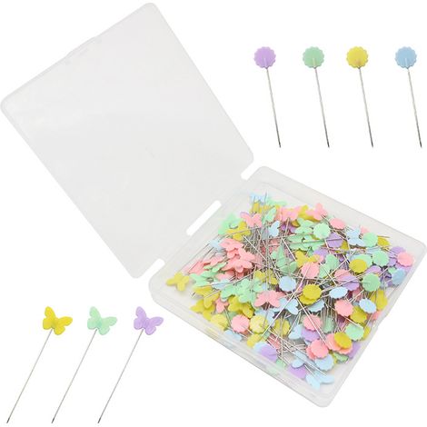 200 Stecknadeln mit flachem Kopf und bunten Schmetterlingen und Blumen