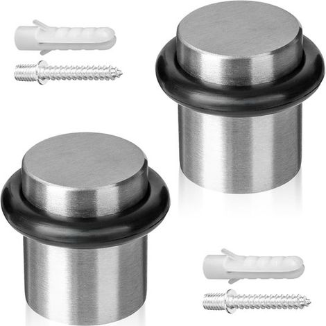 Tope de suelo atornillable, 2 piezas. Tope de puerta de acero inoxidable - Ø20x25mm - Tope de puerta cepillado con tornillos y tacos incluidos.