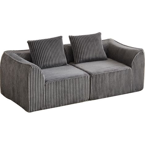 Divano modulare in velluto a coste grigio con linee curve e 2 cuscini MODENUIT (1/5)