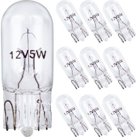 Ampoules halogènes pour habitacle (W5W 12 V 5 W) — Culot T10, ampoules pour éclairage paysager basse tension — Longue durée, lot de 10