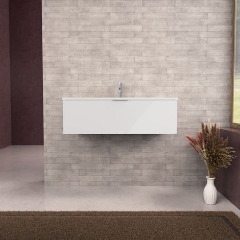 Inda - Badezimmerschrank B.100 mit matt/glänzend weißem Waschbecken 1 Schublade - Topazio