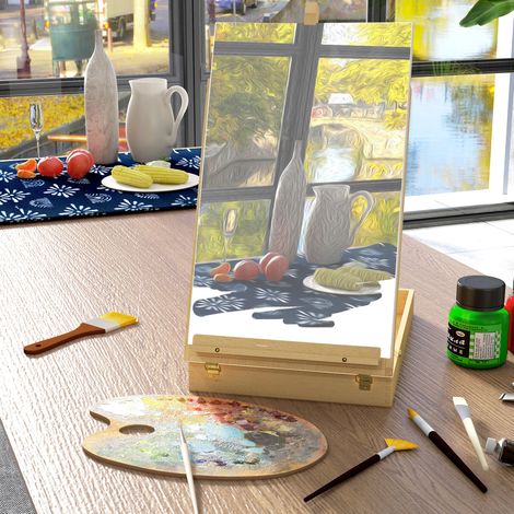 Chevalet de table en bois de hêtre réglable, pliable, avec poignée et rangement OKMYHOME (1/5)
