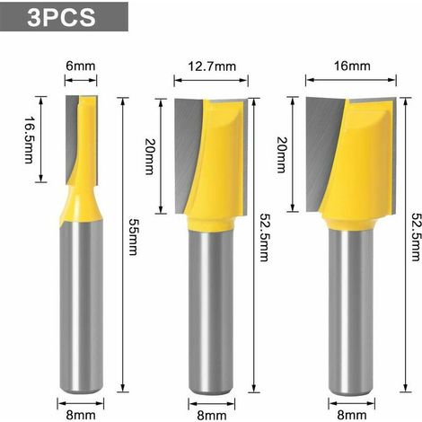 Set di 3 Fraise da 8 mm per Legno, Carburo, Adatto per Lavorazioni di Falegnameria (1/3)