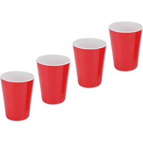 4er-Set Wasserbecher aus Keramikimitat, Trinkbecher für Büro, Zuhause, Bar, Restaurant, Rot (1/5)