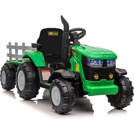 Tracteur Électrique Enfant 12 V avec Remorque Détachable, Télécommande Parentale, 3 Vitesses et Bluetooth – 2 x 35 W, Charge 30 kg, pour Jardin et Pelouse,vert (1/5)