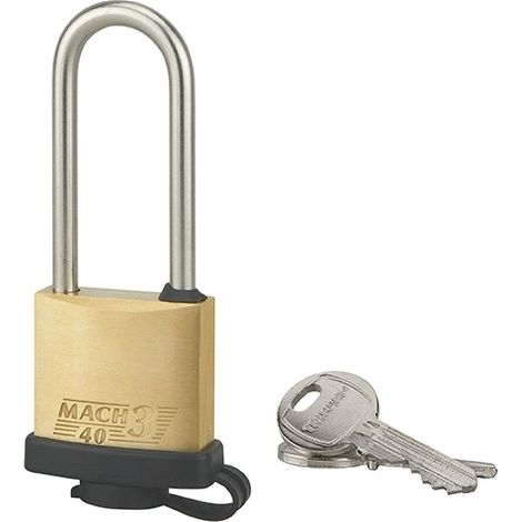 Lucchetto Mach 3 40mm arco semialto acciaio inox, ottone, da esterno, anticorrosione, 3 chiavi, guscio pvc  - THIRARD