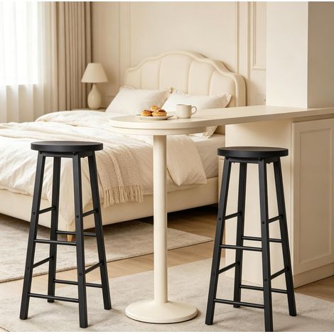 MEUBLIV Lot de 2 tabourets de bar noirs en MDF et métal avec repose-pieds (1/4)