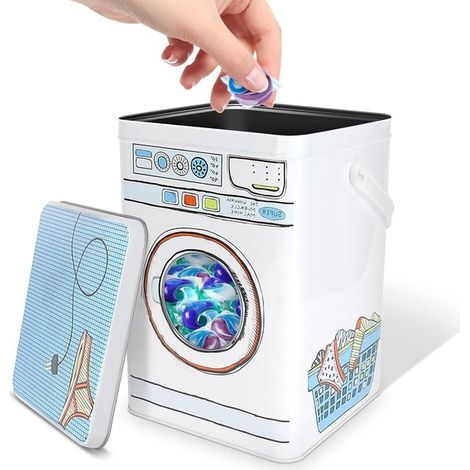 Aufbewahrungsbox für Waschmittel aus Metall – Transparentes Design mit Sichtfenster – Einzigartige Waschmaschinenform – Waschmittelbindung (1/5)