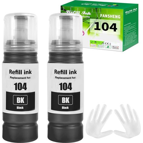 Encre Compatible avec epson 104 Les Bouteilles d'encre 104 pour ET-1810 ET-2870 ET-2720 ET-2715 ET-2721 ET-2712 ET-2810 ET-2820 ET-2821 ET-2825 ET-2826 ET-4700 ET-4800 (2 x Noir) (1/5)