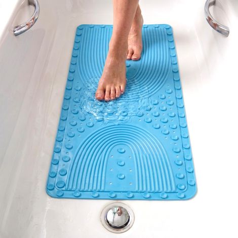 Tapis Baignoire Antidérapant, 90x41,5 cm, Tapis Douche, Bulles avec Ventouses sans BPA, Antibactérien, Résistant à la Moisissure, Lavable en Machine, Sécurité Familiale (Bleu, 89x40 cm) (1/5)