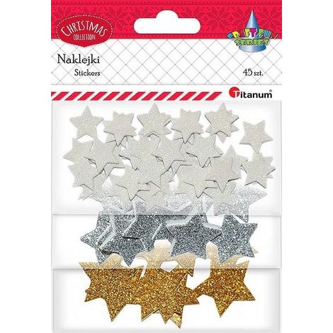 Schaumstoffaufkleber mit Glitzersternen, gemischt, 45 Stück.