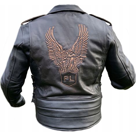 Lederjacke Bikerjacke Adler geprägtes polnisches Logo Dickes poliertes Leder Größe
