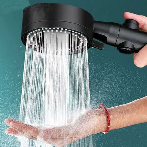 Water-saving high-pressure shower head, 6-mode adjustable shower head with stop device, easy to install (black) YMYNY (1/4)