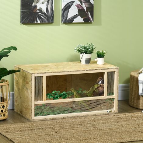 Terrarium en bois OSB pour reptiles et batraciens comprenant porte coulissante en verre - 80 x 40 x 40 centimètres naturel