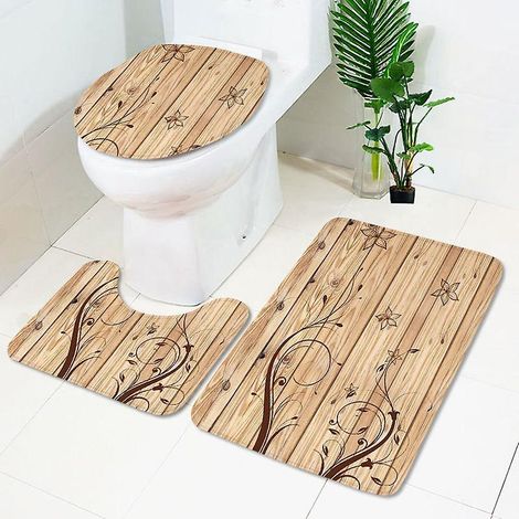 ensemble De Salle De Bain Imprim Trois Pices Toilette, Tapis De Sol De Salle De Bain, Tapis De Sol De Cuisine (1/5)